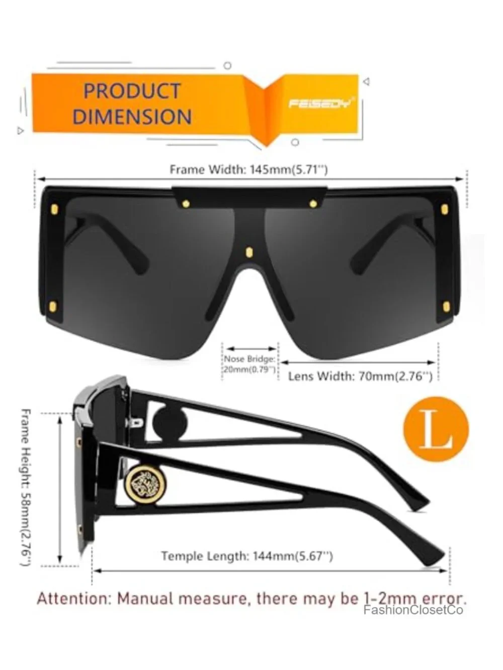 Oversized Square Flat Top Shield Sunglasses UV400 Protection Unisex
